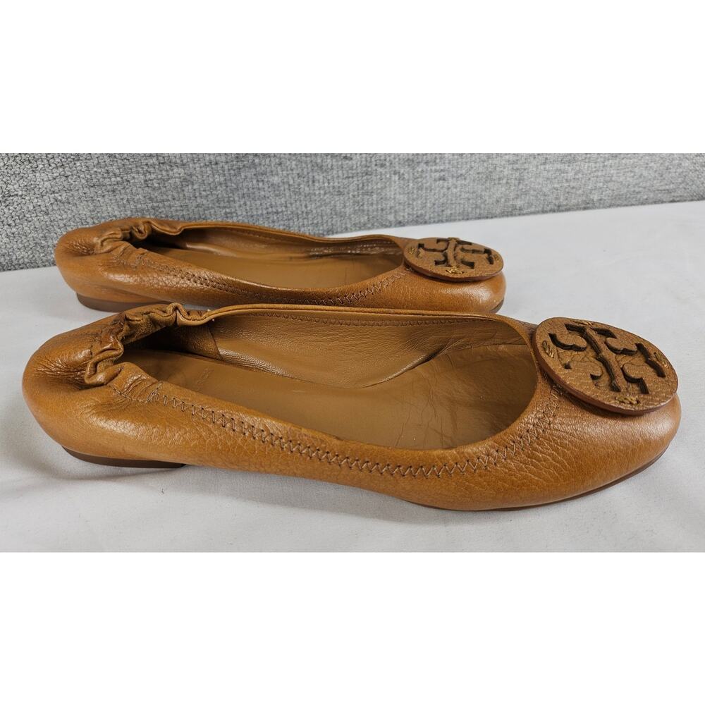 Tory Burch Tan Leather Logo Round Toe Ballet Flats - Picture 3 of 12